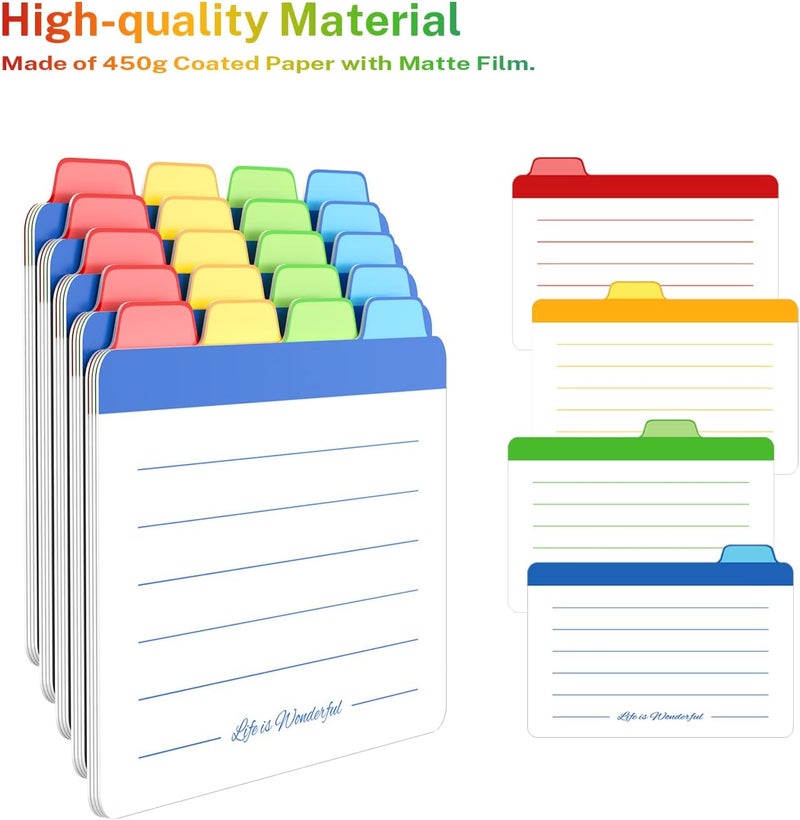 Neando Index Cards Guide Dividers 3x5 inches, The Blank Index Cards Guide, 1/4 Cut Tabbed Note Cards, File and Recipe Guides, 400gsm Paper, Assorted Colors, 40 Counts - Image 2